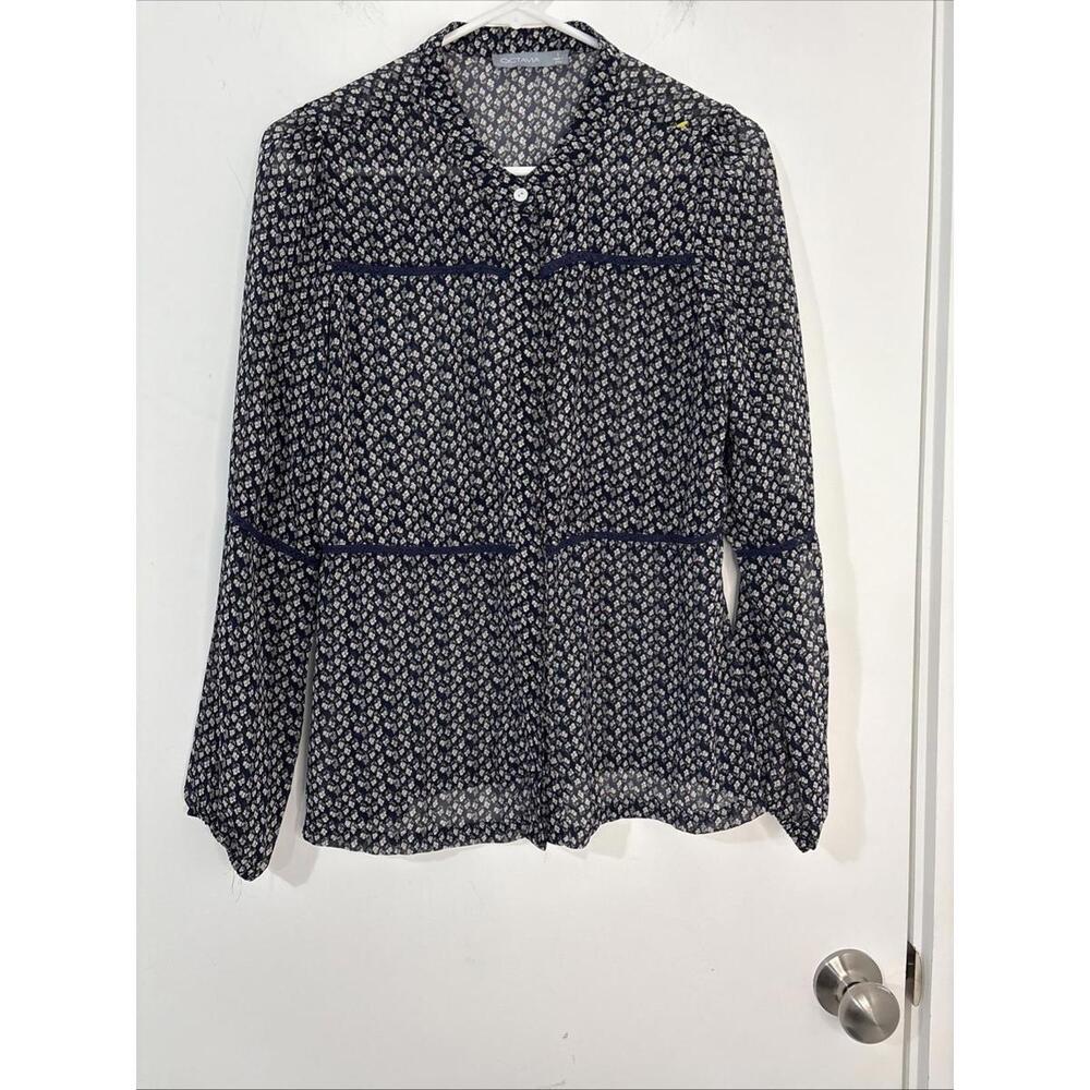 Octavia Women's Small Peasant Blouse Long Sleeve‎ Sheer Crochet